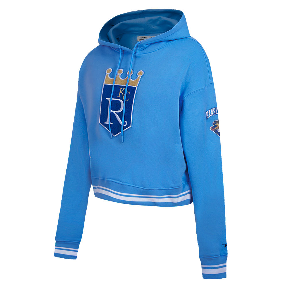 MLB KANSAS CITY ROYALS RETRO CLASSIC WOMEN'S CROPPED PULLOVER HOODIE (UNIVERSITY BLUE)