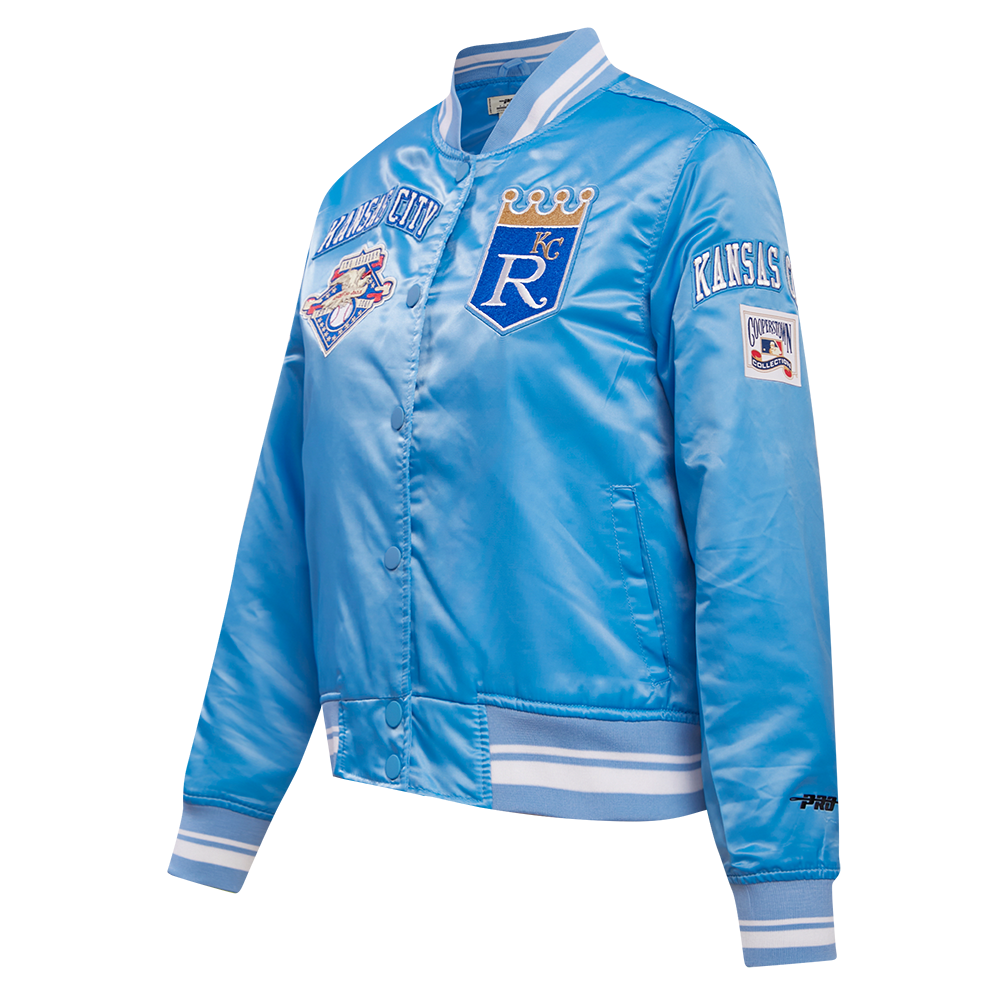 MLB KANSAS CITY ROYALS RETRO CLASSIC WOMEN'S RIB SATIN JACKET (UNIVERSITY BLUE)