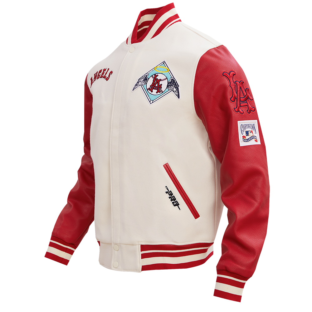 MLB LOS ANGELES ANGELS RETRO CLASSIC MEN'S RIB WOOL VARSITY JACKET (EGGSHELL/ RED)