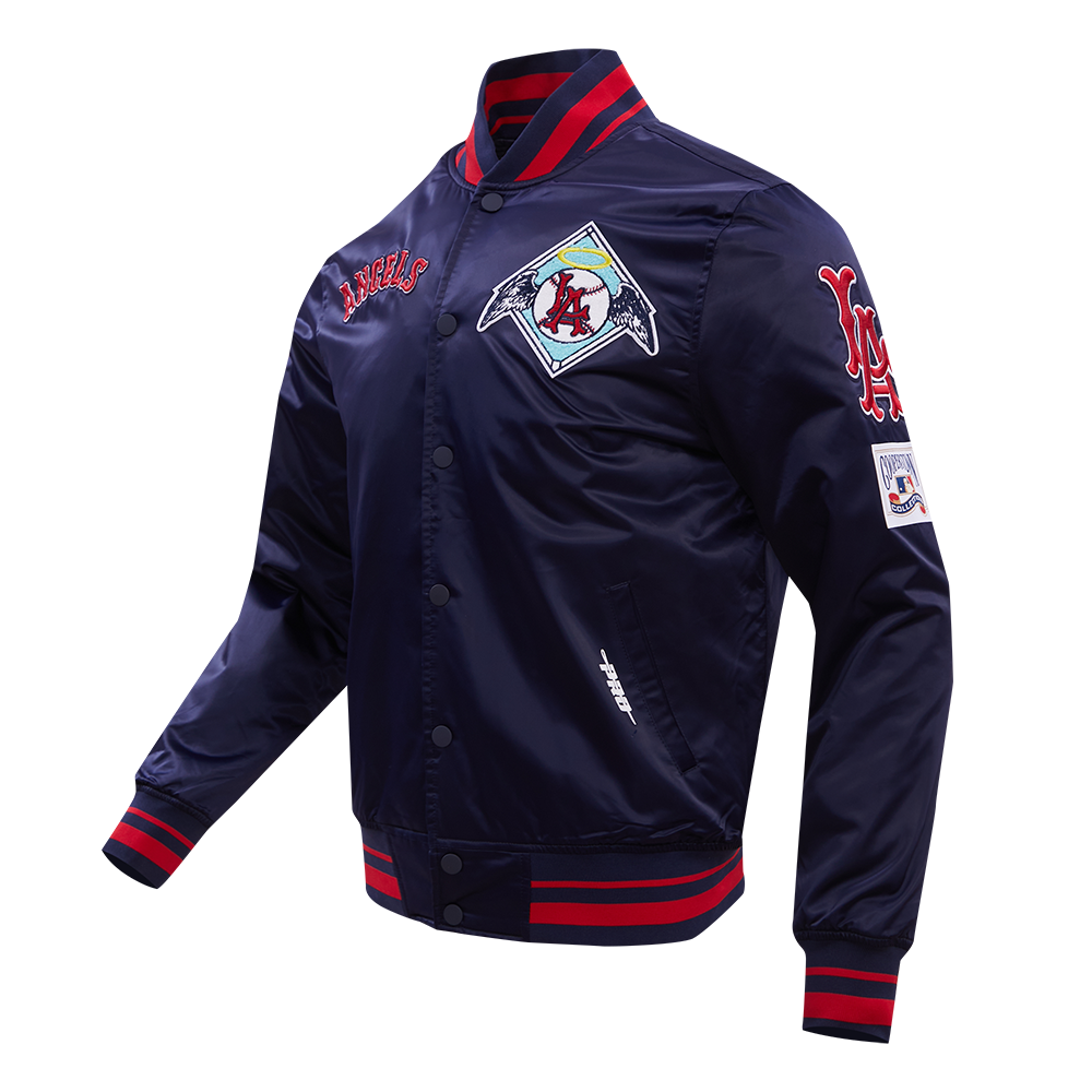 MLB LOS ANGELES ANGELS RETRO CLASSIC MEN'S RIB SATIN JACKET (MIDNIGHT NAVY/RED/MIDNIGHT NAVY)