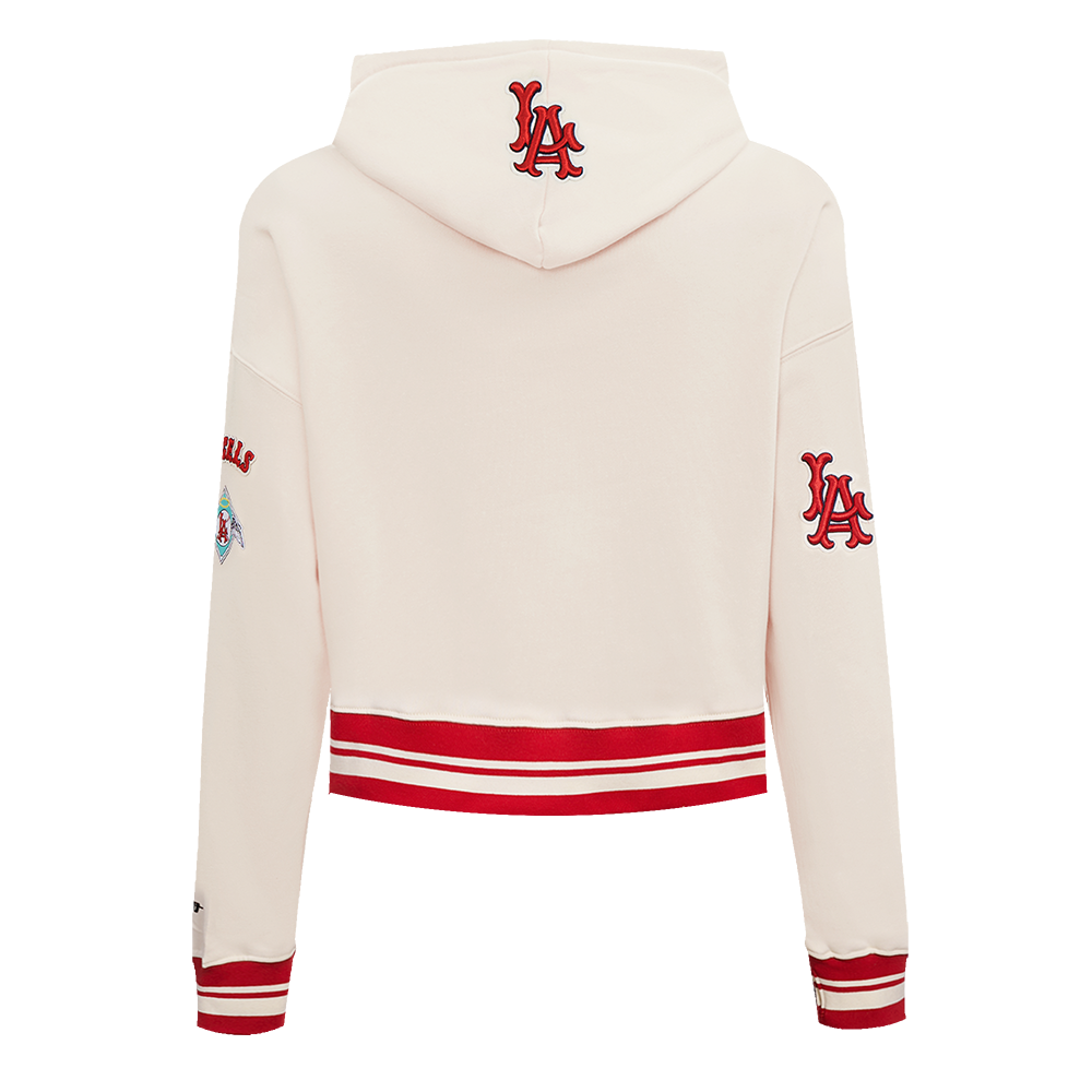 MLB LOS ANGELES ANGELS RETRO CLASSIC WOMEN'S RIB CROPPED PULLOVER HOODIE (EGGSHELL/ RED)