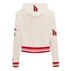 MLB LOS ANGELES ANGELS RETRO CLASSIC WOMEN'S RIB CROPPED PULLOVER HOODIE (EGGSHELL/ RED)