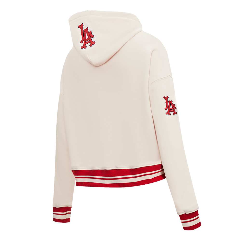 MLB LOS ANGELES ANGELS RETRO CLASSIC WOMEN'S RIB CROPPED PULLOVER HOODIE (EGGSHELL/ RED)