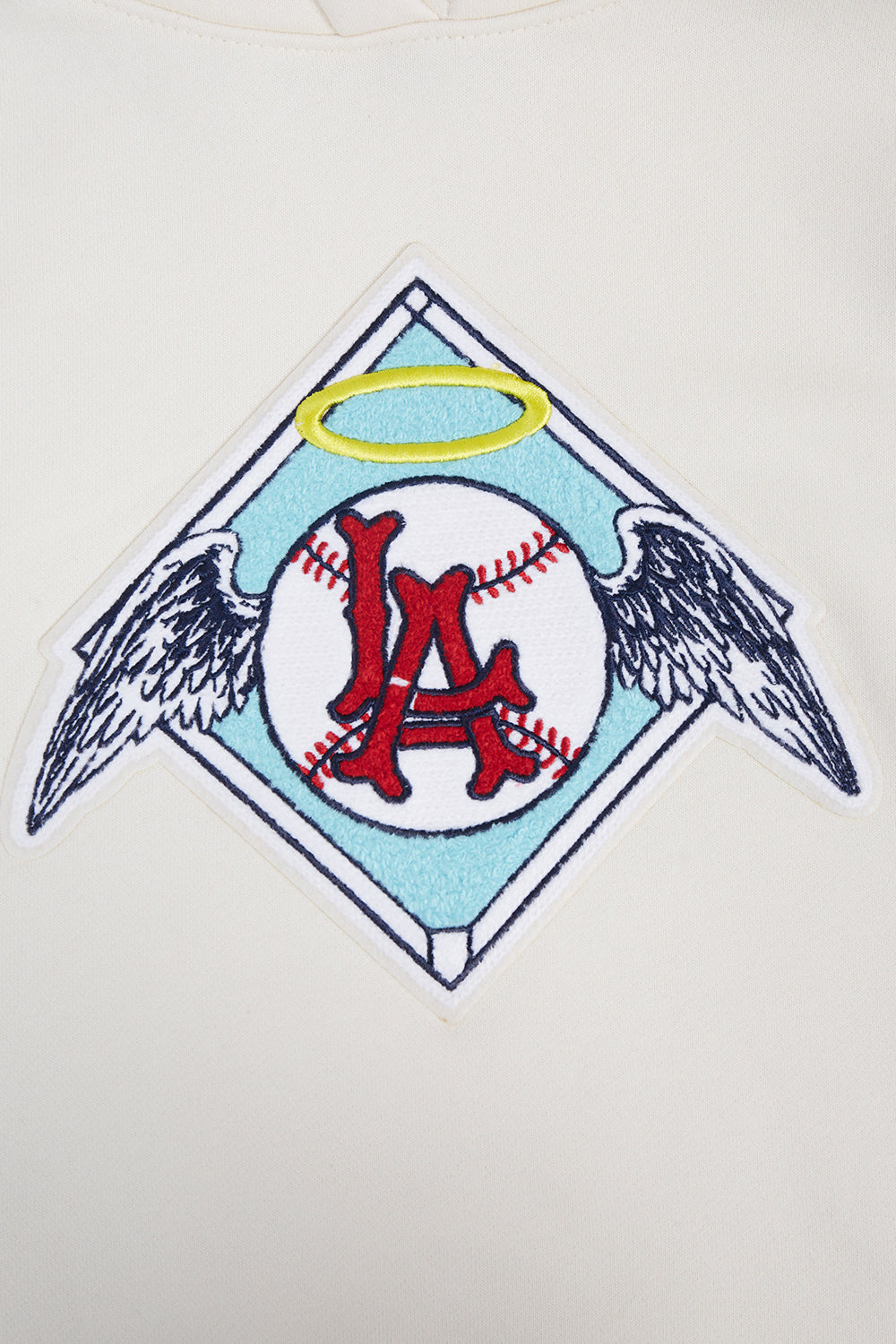 MLB LOS ANGELES ANGELS RETRO CLASSIC WOMEN'S RIB CROPPED PULLOVER HOODIE (EGGSHELL/ RED)
