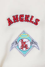 MLB LOS ANGELES ANGELS RETRO CLASSIC WOMEN'S RIB CROPPED PULLOVER HOODIE (EGGSHELL/ RED)