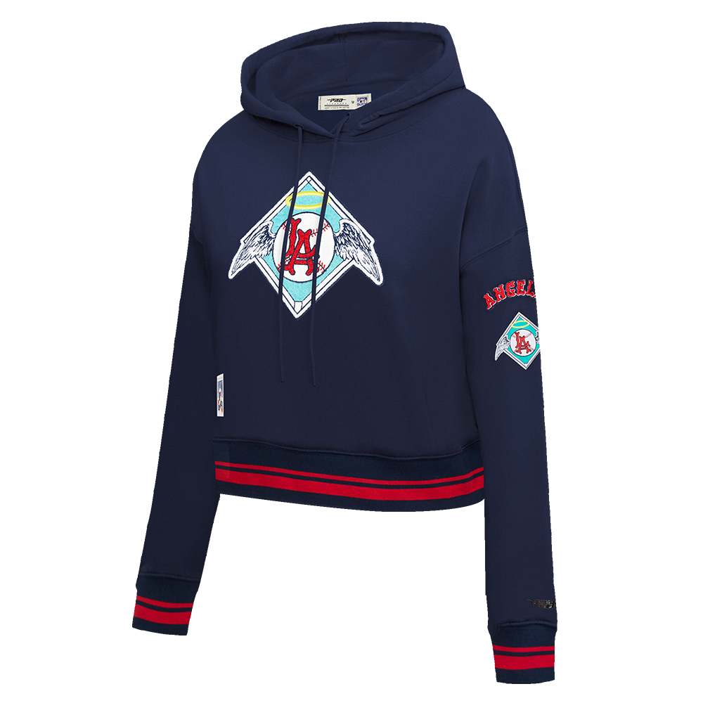 MLB LOS ANGELES ANGELS RETRO CLASSIC WOMEN'S RIB CROPPED PULLOVER HOODIE (MIDNIGHT NAVY/RED/MIDNIGHT NAVY)