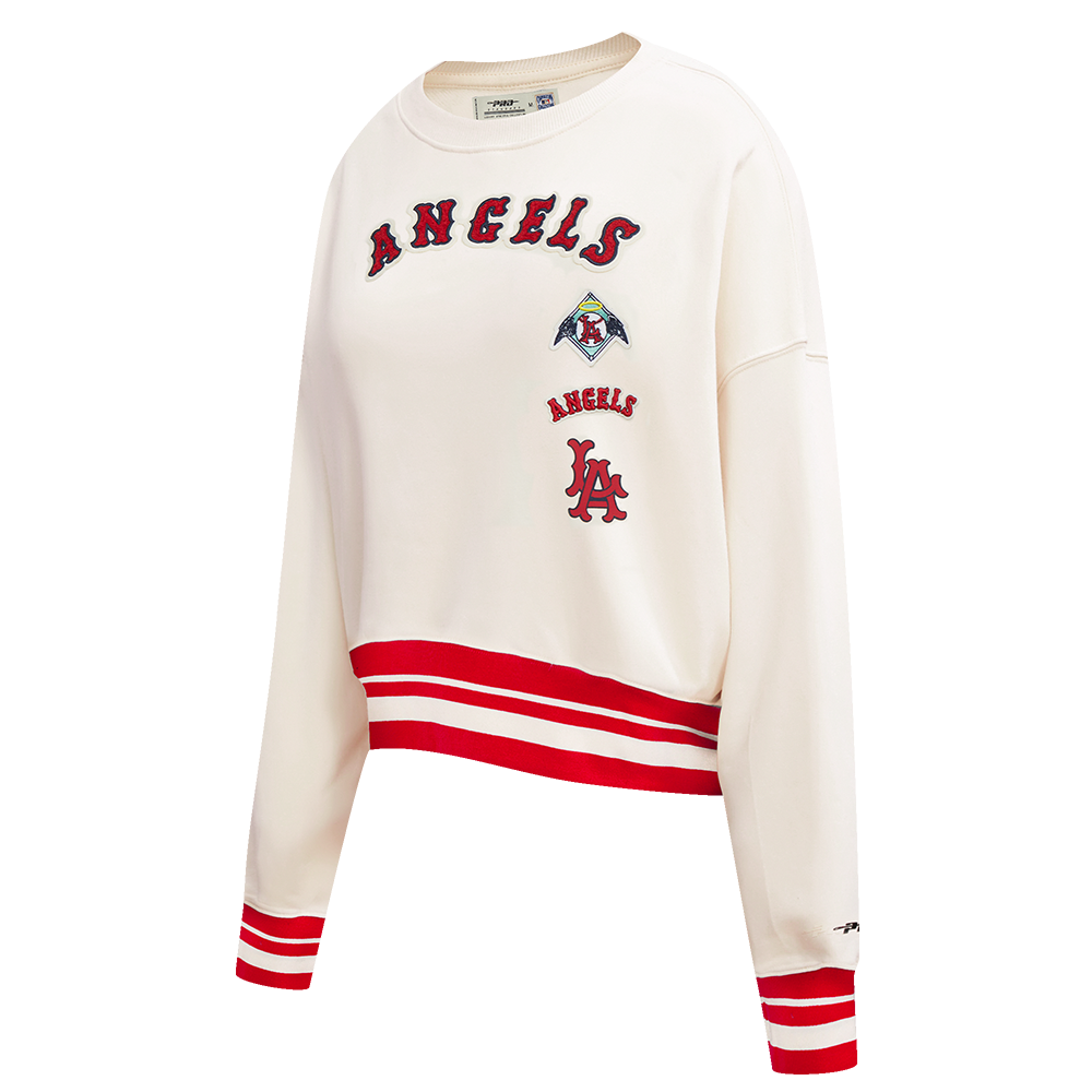 MLB LOS ANGELES ANGELS RETRO CLASSIC WOMEN'S RIB CREWNECK (EGGSHELL/ RED)