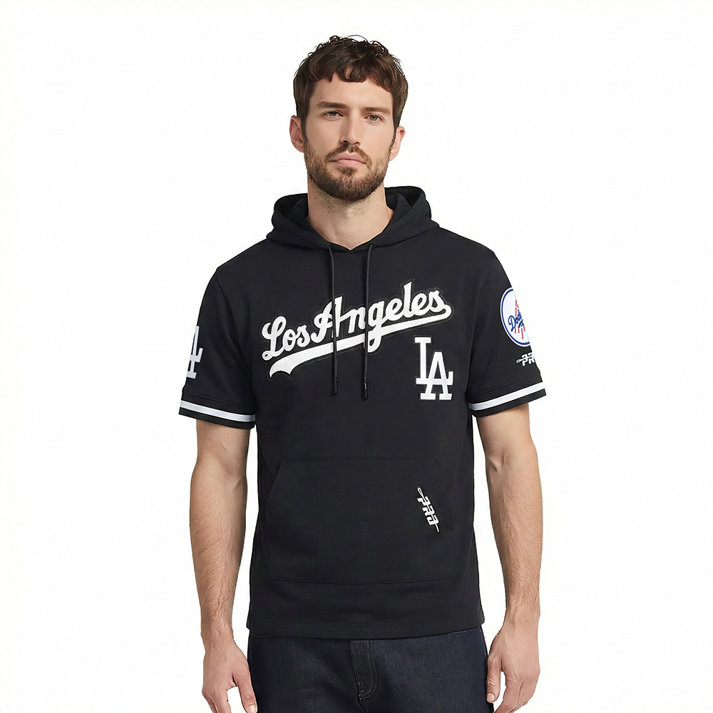 MLB LOS ANGELES DODGERS CLASSIC CHENILLE CHANDAIL À CAPUCHON À MANCHES COURTES POUR HOMME (NOIR)
