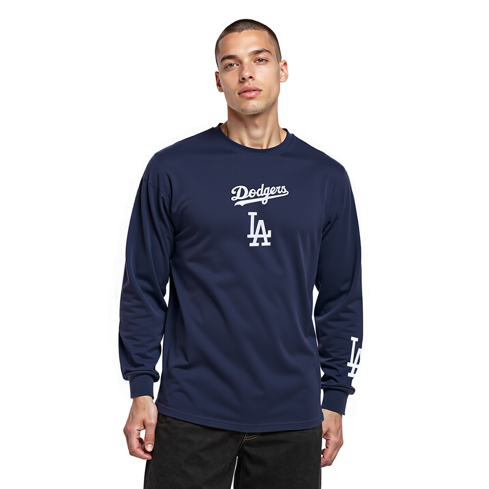 MLB LOS ANGELES DODGERS WINGSPAN HAUT À MANCHES LONGUES ET À ÉPAULES TOMBANTES V2 POUR HOMME (MARINE MINUIT)