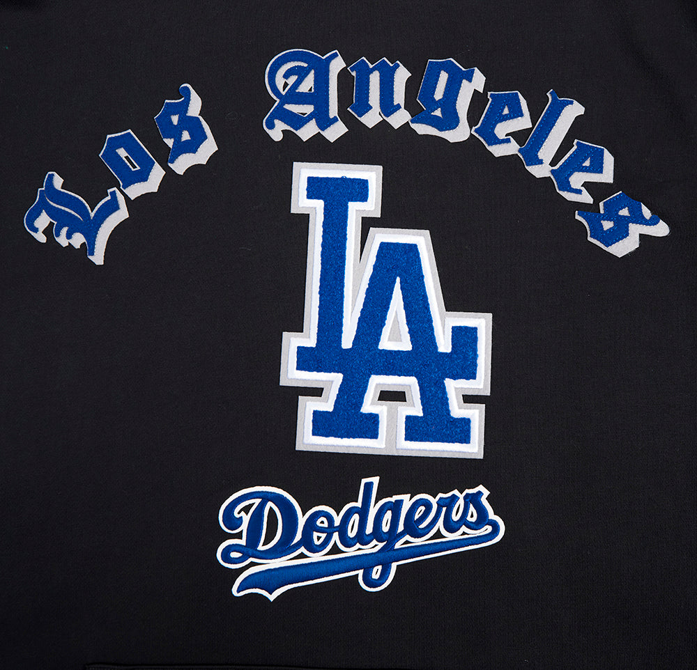 MLB LOS ANGELES DODGERS OLD ENGLISH MEN'S FLC PO HOODIE (BLACK)
