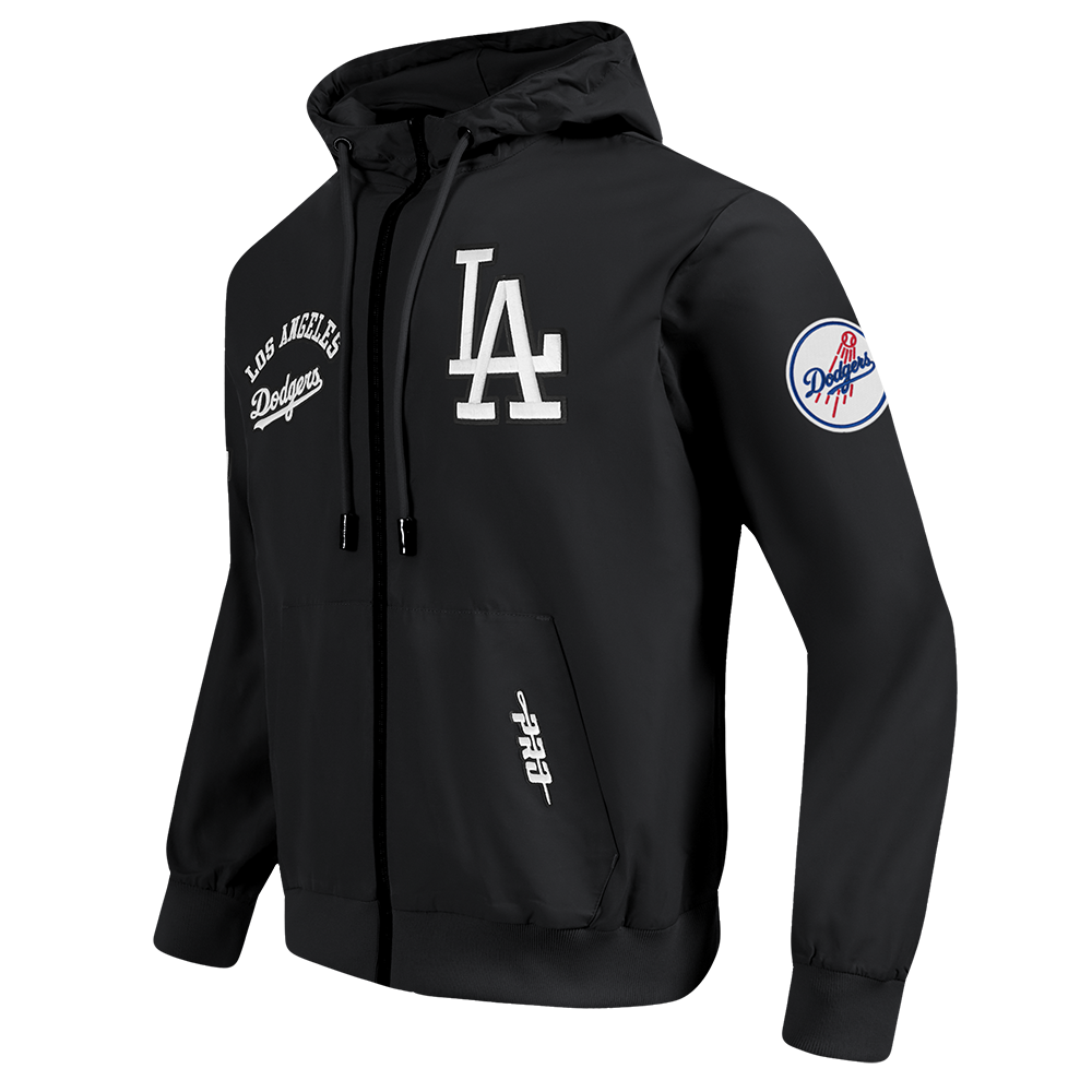 MLB LOS ANGELES DODGERS CLASSIC WIND SUIT MEN'S WOVEN FZ PO HOODIE (BLACK)