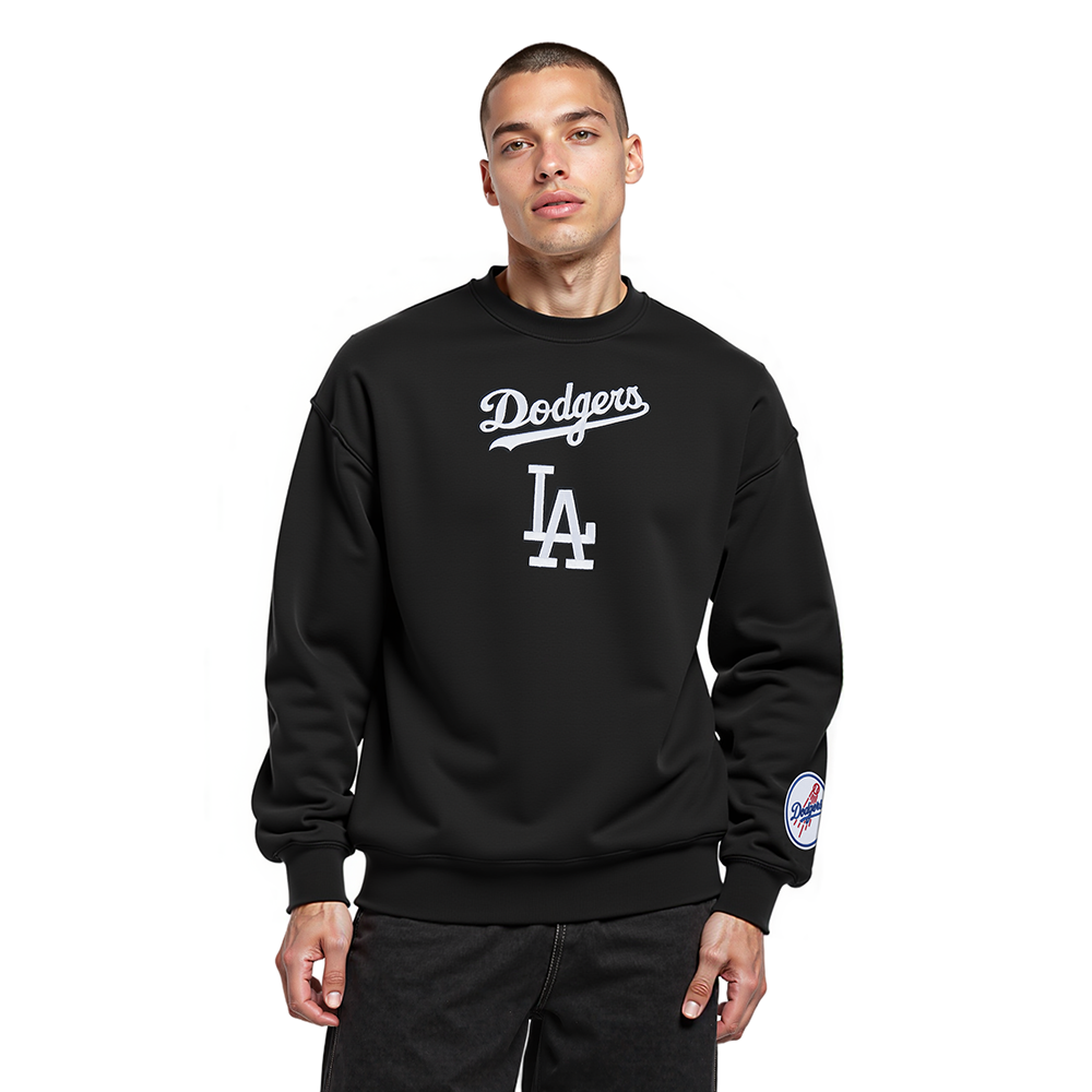 MLB LOS ANGELES DODGERS WINGSPAN MEN'S DROP SHOULDER FLC CREWNECK V2 (BLACK/DODGER BLUE)