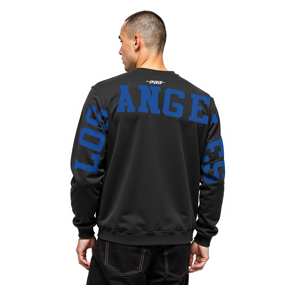 MLB LOS ANGELES DODGERS WINGSPAN CHANDAIL À COL ROND EN MOLLETON À ÉPAULES TOMBANTES V2 POUR HOMME (NOIR/BLEU DODGER)