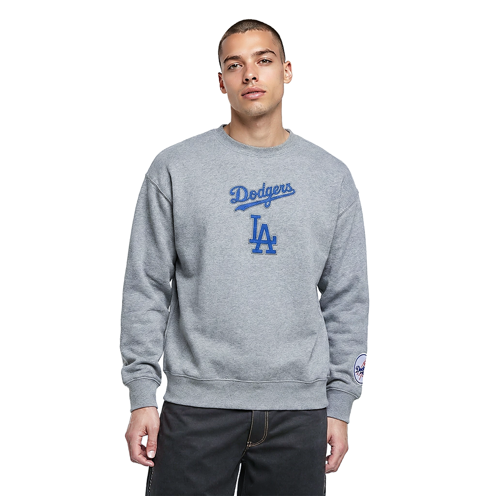 MLB LOS ANGELES DODGERS WINGSPAN MEN'S DROP SHOULDER FLC CREWNECK V2 (DARK HEATHER GRAY)