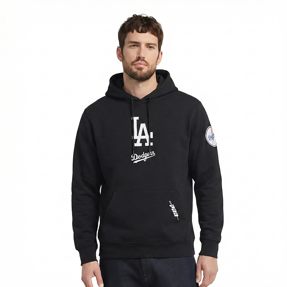 MLB LOS ANGELES DODGERS CLASSIC CHENILLE CHANDAIL À CAPUCHON EN MAILLE DOUBLE POUR HOMME (NOIR)