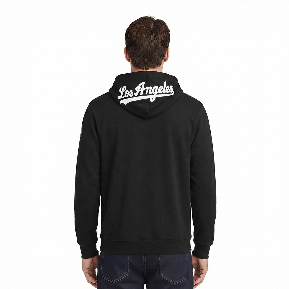 MLB LOS ANGELES DODGERS CLASSIC CHENILLE CHANDAIL À CAPUCHON EN MAILLE DOUBLE POUR HOMME (NOIR)