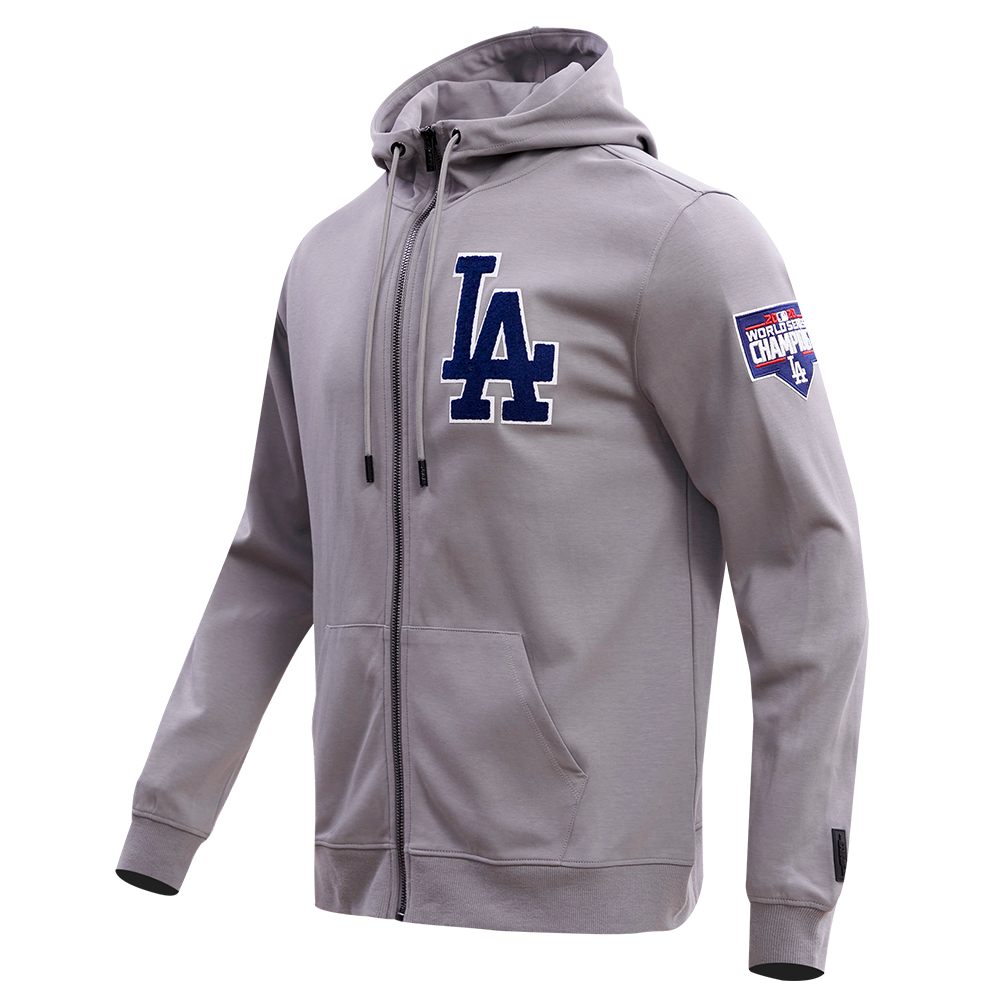 MLB LOS ANGELES DODGERS CLASSIC CHENILLE MEN'S FULL ZIP PULLOVER HOODIE (GRAY)