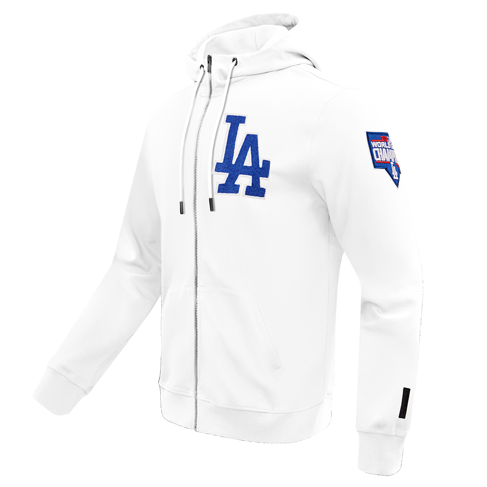 MLB LOS ANGELES DODGERS CLASSIC CHENILLE MEN'S FULL ZIP PULLOVER HOODIE (WHITE)
