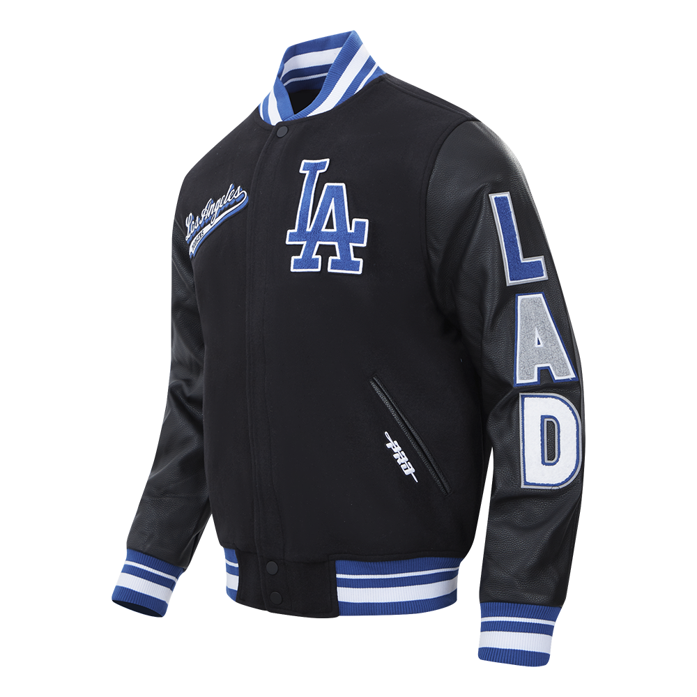 MLB LOS ANGELES DODGERS SCRIPT TAIL MEN'S VARSITY JACKET (BLACK/DODGER BLUE)
