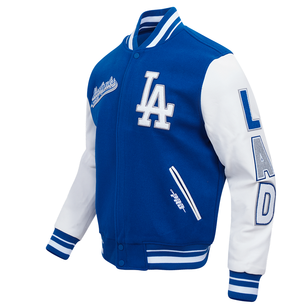 MLB LOS ANGELES DODGERS SCRIPT TAIL MEN'S VARSITY JACKET (DODGER BLUE/WHITE)