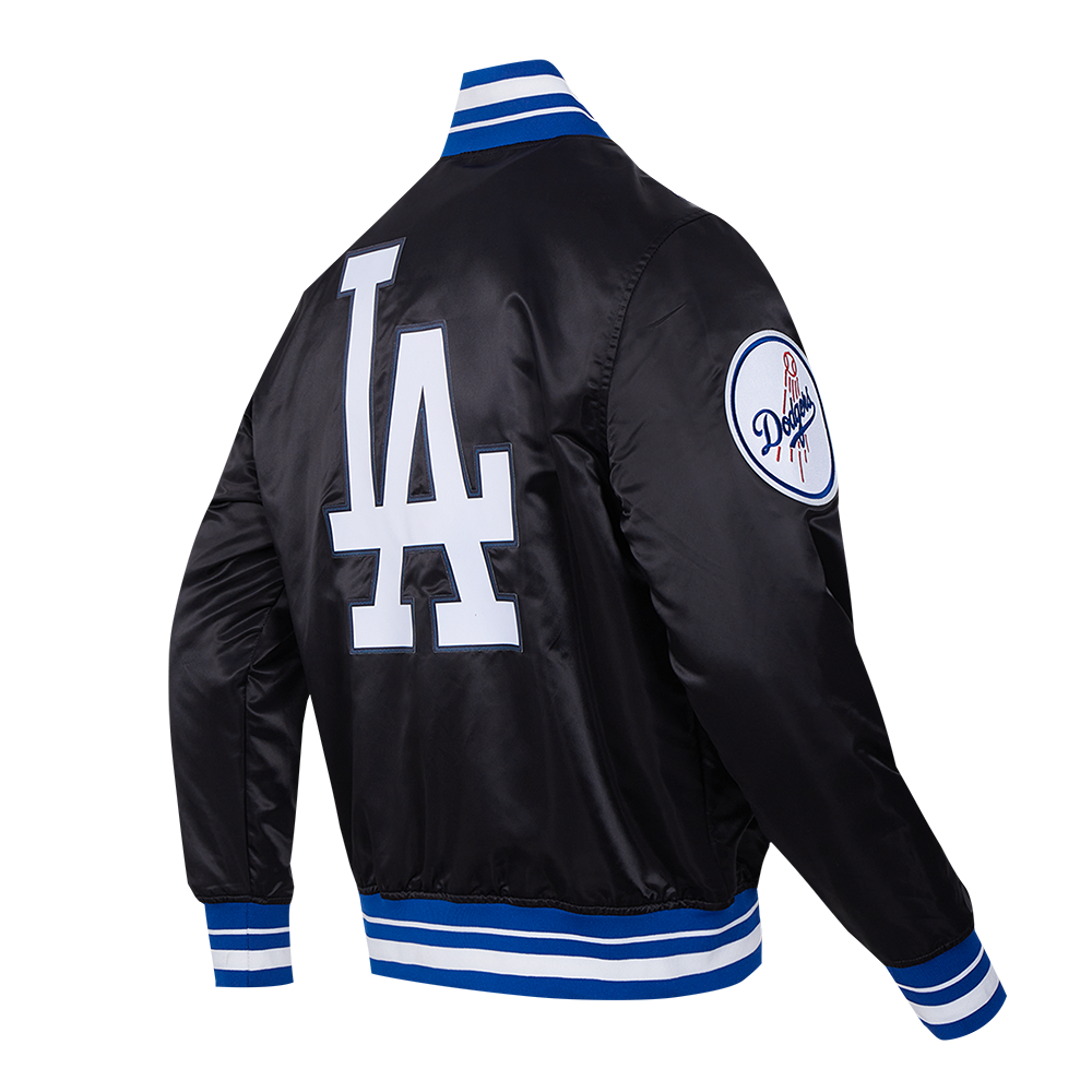 MLB LOS ANGELES DODGERS SCRIPT TAIL BLOUSON EN SATIN POUR HOMME (NOIR/BLEU DODGER)