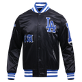MLB LOS ANGELES DODGERS OLD ENGLISH MEN'S RIB SATIN JACKET (BLACK/DODGER BLUE)