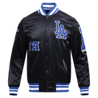 MLB LOS ANGELES DODGERS OLD ENGLISH MEN'S RIB SATIN JACKET (BLACK/DODGER BLUE)