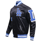 MLB LOS ANGELES DODGERS OLD ENGLISH MEN'S RIB SATIN JACKET (BLACK/DODGER BLUE)