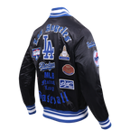 MLB LOS ANGELES DODGERS OLD ENGLISH MEN'S RIB SATIN JACKET (BLACK/DODGER BLUE)