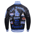 MLB LOS ANGELES DODGERS OLD ENGLISH MEN'S RIB SATIN JACKET (BLACK/DODGER BLUE)