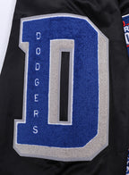 MLB LOS ANGELES DODGERS OLD ENGLISH MEN'S RIB SATIN JACKET (BLACK/DODGER BLUE)
