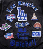 MLB LOS ANGELES DODGERS OLD ENGLISH MEN'S RIB SATIN JACKET (BLACK/DODGER BLUE)