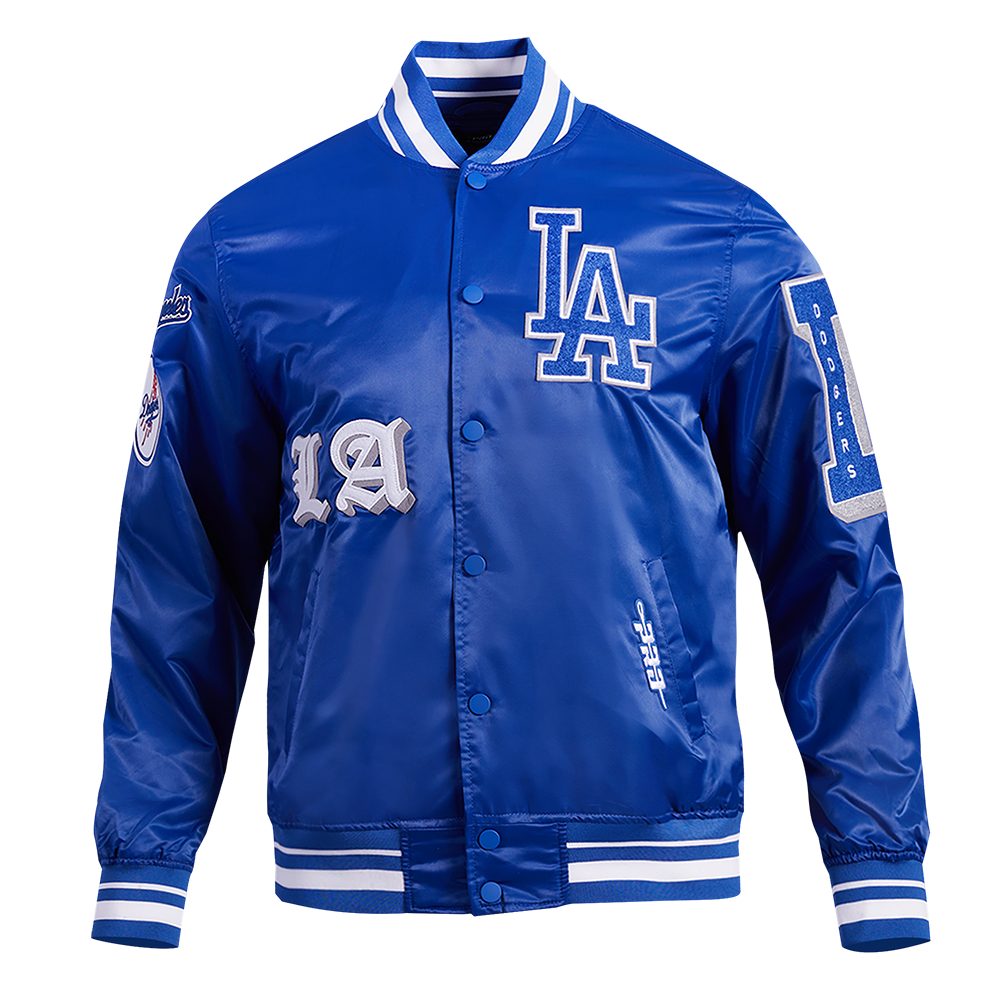 MLB LOS ANGELES DODGERS OLD ENGLISH BLOUSON EN SATIN À BORDS CÔTELÉS POUR HOMME (BLEU DODGER)