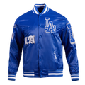 MLB LOS ANGELES DODGERS OLD ENGLISH BLOUSON EN SATIN À BORDS CÔTELÉS POUR HOMME (BLEU DODGER)