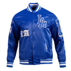 MLB LOS ANGELES DODGERS OLD ENGLISH BLOUSON EN SATIN À BORDS CÔTELÉS POUR HOMME (BLEU DODGER)