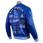 MLB LOS ANGELES DODGERS OLD ENGLISH BLOUSON EN SATIN À BORDS CÔTELÉS POUR HOMME (BLEU DODGER)