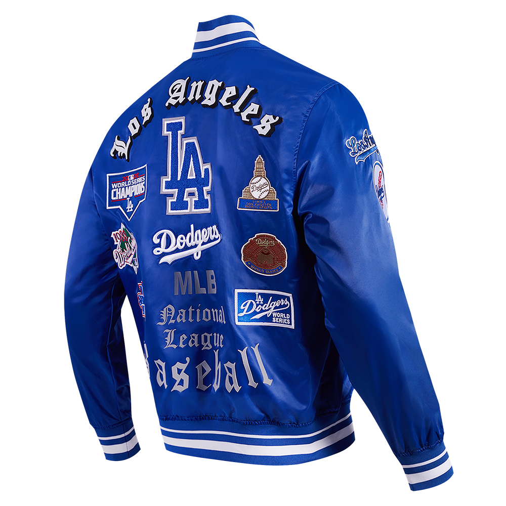 MLB LOS ANGELES DODGERS OLD ENGLISH MEN'S RIB SATIN JACKET (DODGER BLUE)