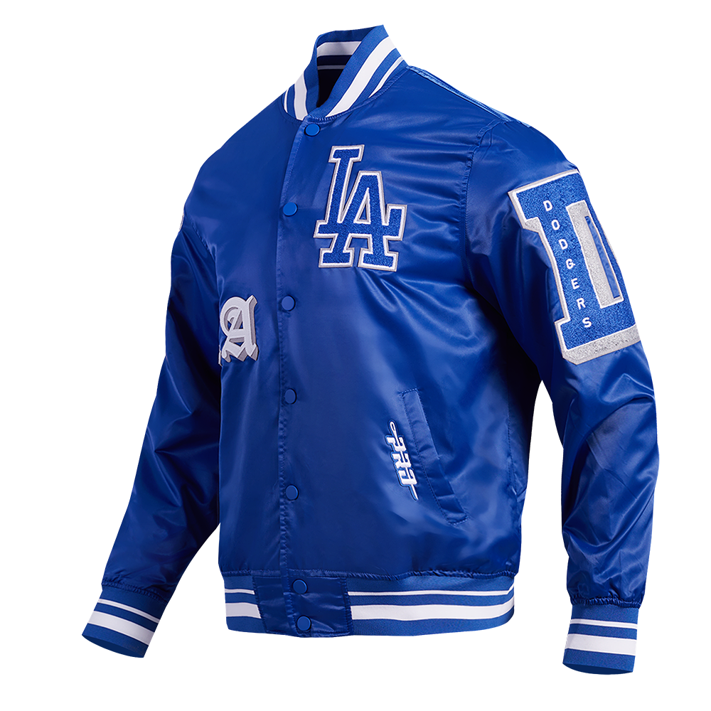 MLB LOS ANGELES DODGERS OLD ENGLISH BLOUSON EN SATIN À BORDS CÔTELÉS POUR HOMME (BLEU DODGER)
