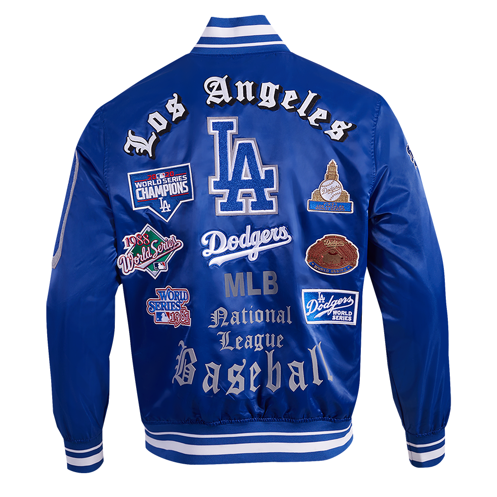 MLB LOS ANGELES DODGERS OLD ENGLISH BLOUSON EN SATIN À BORDS CÔTELÉS POUR HOMME (BLEU DODGER)