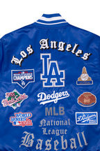MLB LOS ANGELES DODGERS OLD ENGLISH BLOUSON EN SATIN À BORDS CÔTELÉS POUR HOMME (BLEU DODGER)