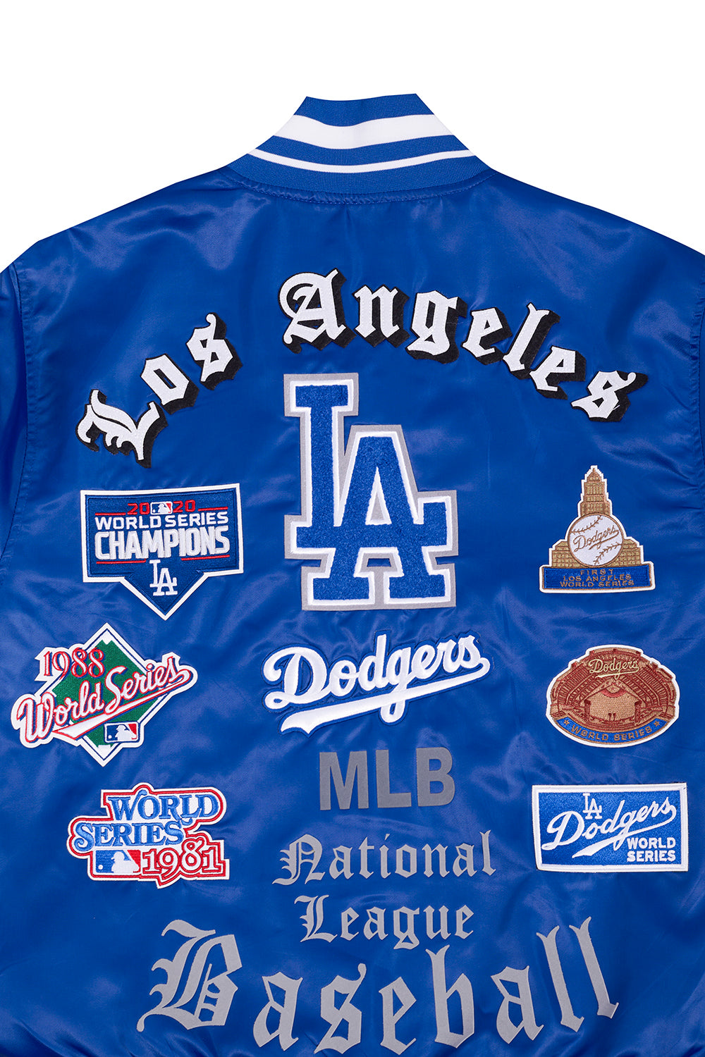 MLB LOS ANGELES DODGERS OLD ENGLISH BLOUSON EN SATIN À BORDS CÔTELÉS POUR HOMME (BLEU DODGER)