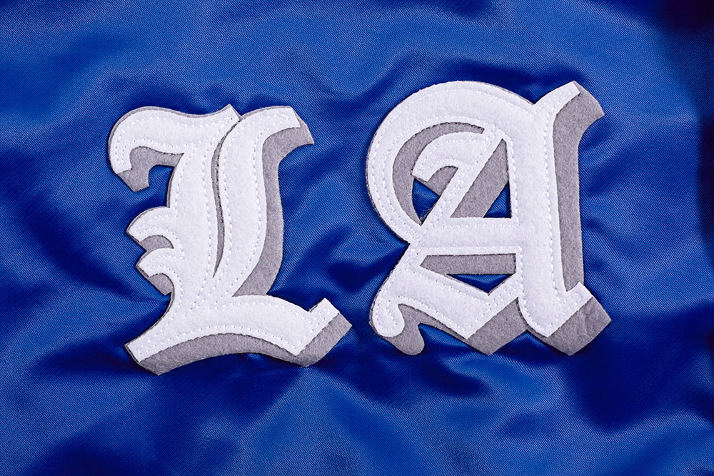 MLB LOS ANGELES DODGERS OLD ENGLISH BLOUSON EN SATIN À BORDS CÔTELÉS POUR HOMME (BLEU DODGER)
