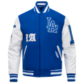 MLB LOS ANGELES DODGERS OLD ENGLISH BLOUSON COLLÉGIAL EN LAINE À BORDS CÔTELÉS POUR HOMME (BLEU DODGER/BLANC)