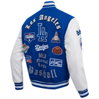 MLB LOS ANGELES DODGERS OLD ENGLISH BLOUSON COLLÉGIAL EN LAINE À BORDS CÔTELÉS POUR HOMME (BLEU DODGER/BLANC)