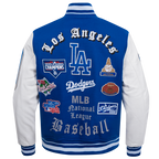 MLB LOS ANGELES DODGERS OLD ENGLISH BLOUSON COLLÉGIAL EN LAINE À BORDS CÔTELÉS POUR HOMME (BLEU DODGER/BLANC)