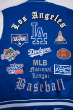 MLB LOS ANGELES DODGERS OLD ENGLISH BLOUSON COLLÉGIAL EN LAINE À BORDS CÔTELÉS POUR HOMME (BLEU DODGER/BLANC)