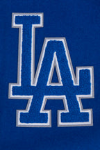 MLB LOS ANGELES DODGERS OLD ENGLISH BLOUSON COLLÉGIAL EN LAINE À BORDS CÔTELÉS POUR HOMME (BLEU DODGER/BLANC)