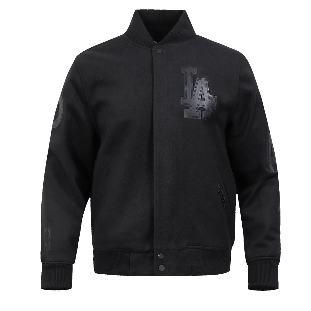 MLB LOS ANGELES DODGERS WASHED VANGUARD MEN'S VARSITY JACKET (BLACK)
