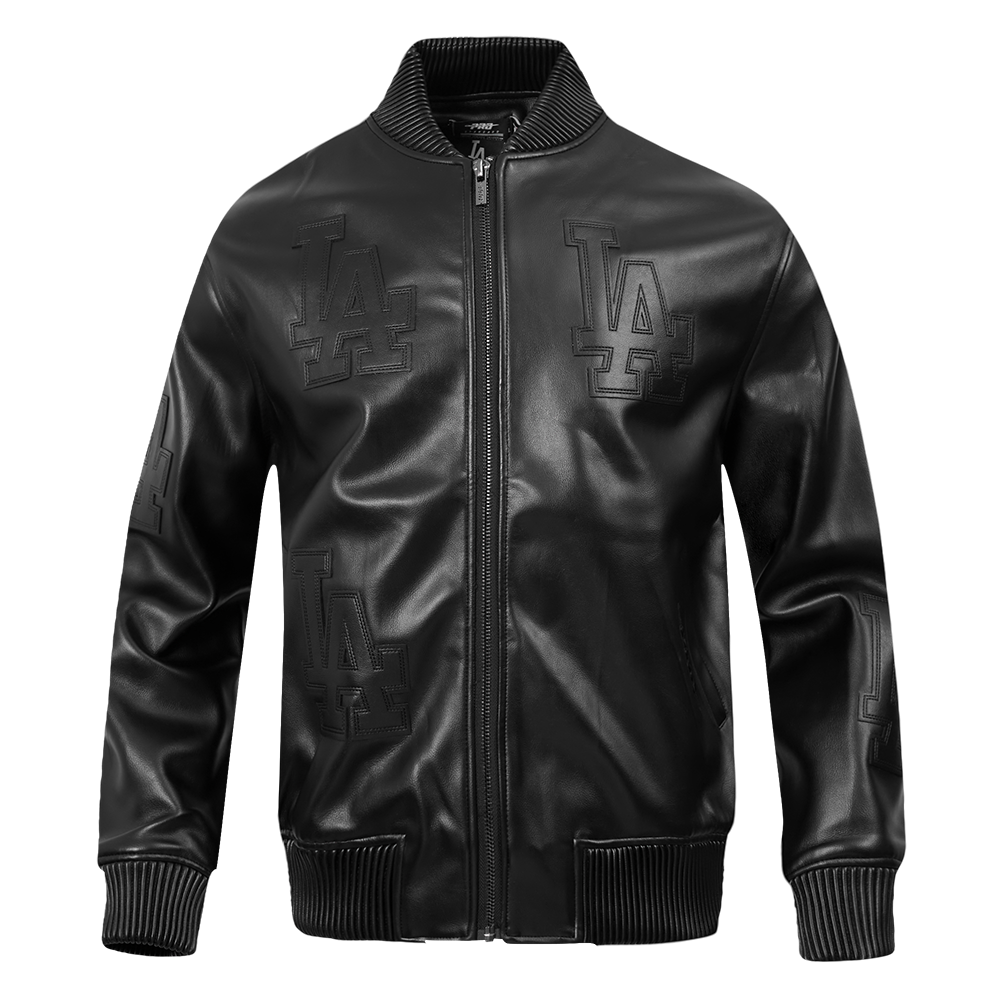 MLB LOS ANGELES DODGERS WASHED VANGUARD MEN'S LEATHER VARSITY JACKET (JET BLACK)