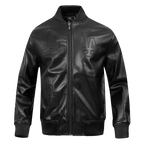 MLB LOS ANGELES DODGERS WASHED VANGUARD MEN'S LEATHER VARSITY JACKET (JET BLACK)
